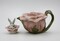 Ceramic Bunny Rabbit on a Rose Teapot, Easter Decor, Gift for Mom, Tea Party Décor, Café Décor, Spring Kitchen Decor
